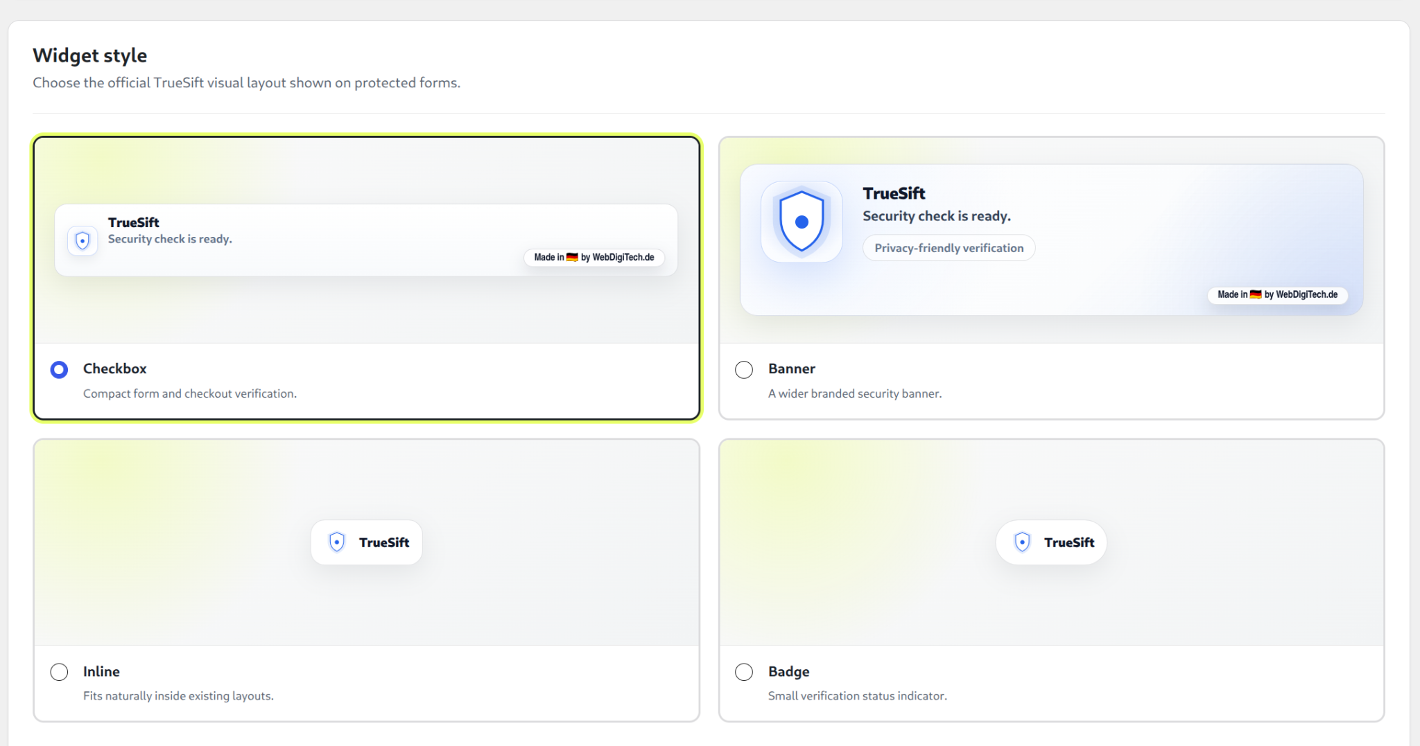Vier offizielle Widget-Layouts